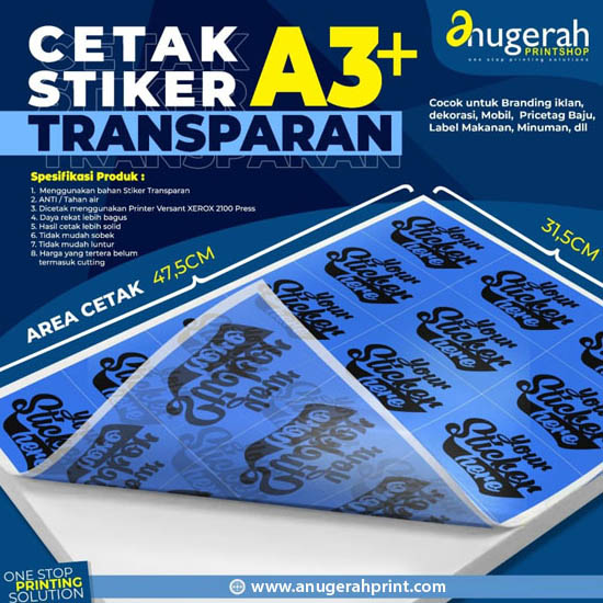 Cetak Stiker Transparant A3+