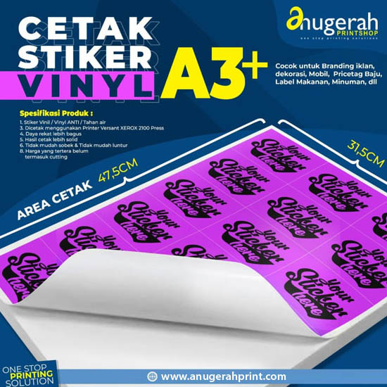 Cetak Stiker Vinil Matte A3+