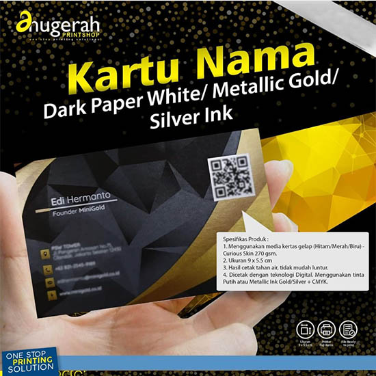 Kartu Nama Dark Paper White/Metallic Gold/Silver Ink 