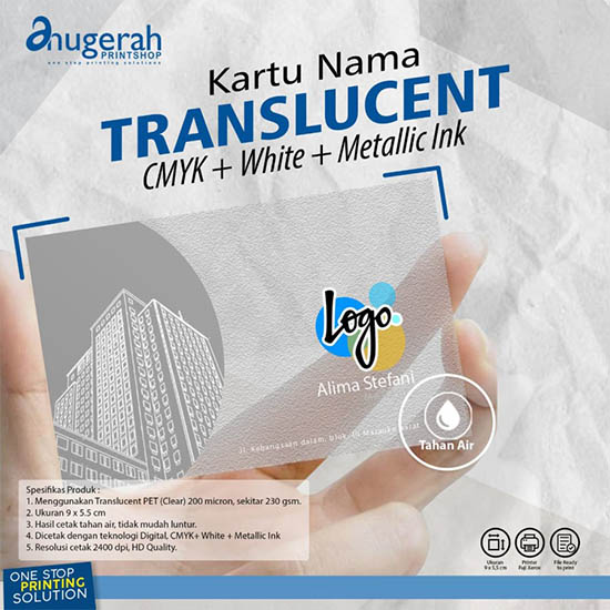 Kartu Nama Translucent - Transparan Buram- CMYK + White + Metallic Ink