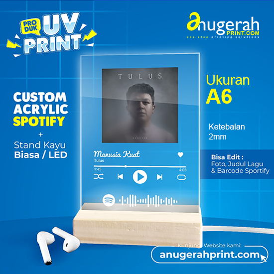 Cetak Akrilik Spotify Song - A6 + Kayu Biasa (UV Print)