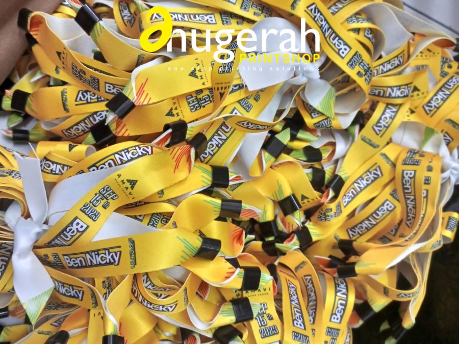 Cetak Gelang Lanyard Model Serut / Wristband Event Tissue Lanyard / Gelang Konser Custom Full Color