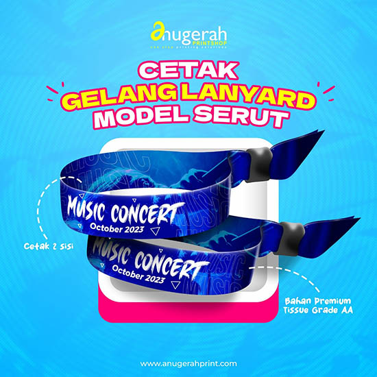 Cetak Gelang Lanyard Model Serut / Wristband Event Tissue Lanyard ...