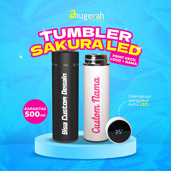 Tumbler Sakura LED Print Kecil Nama, Logo (UV Print)